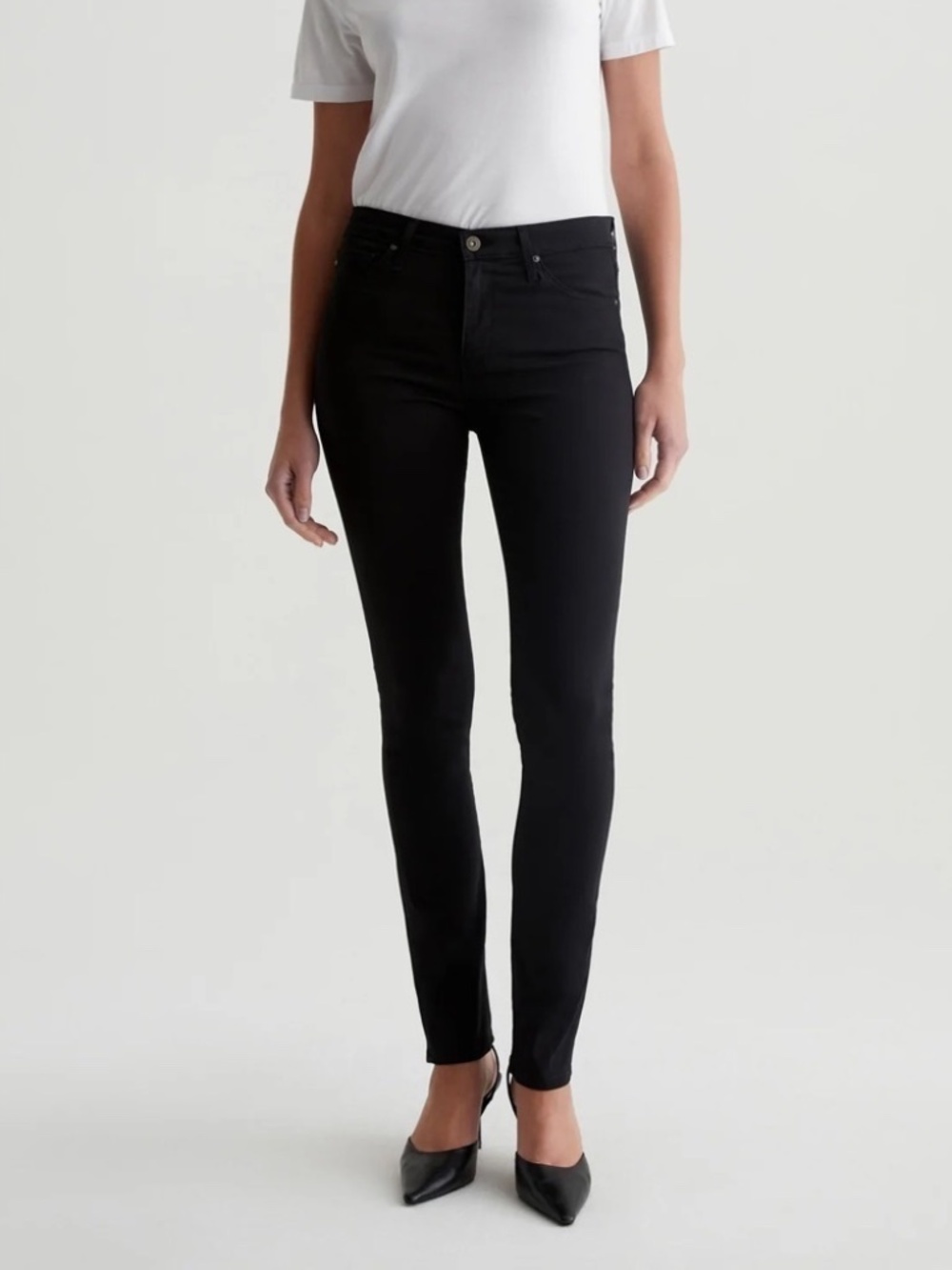AG The Prima Mid-Rise Cigarette Jeans Black Size 25 R Slim Leg Stretch Denim